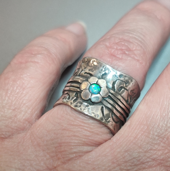 Vintage Shablool Didae Israel Sterling Silver Modernist Ring w/ Fire Opal - Picture 4 of 10